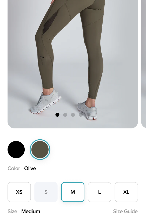 WHOOP e-commerce product page — gallery, color and size selection